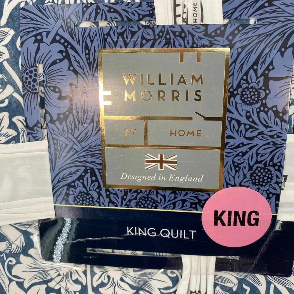 William Morris At Home Quilt King Navy Blue Sunflower Floral Cotton Bedspread